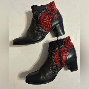 Desigual Black and Red Patterned Ankle Boots